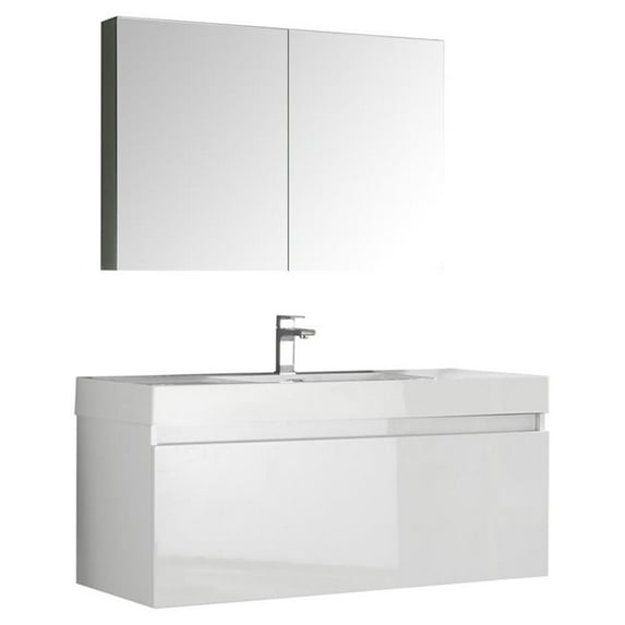 Mezzo 48"White Wall Hung Bathroom Vanity & Medicine Cabinet
