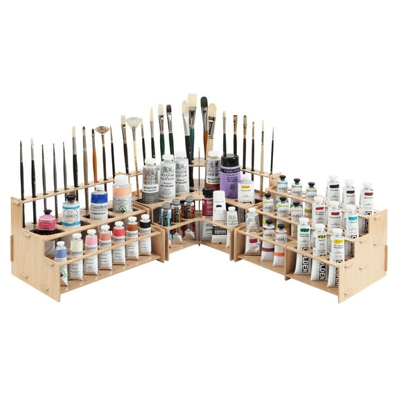 Mezzo Artist Brush and Paint Tube Organizer Rack 3 Piece Set - Wood Grain Laminate Multi-Layer Storage Display Stand for paintbrushes, Oil & Acrylic Paints