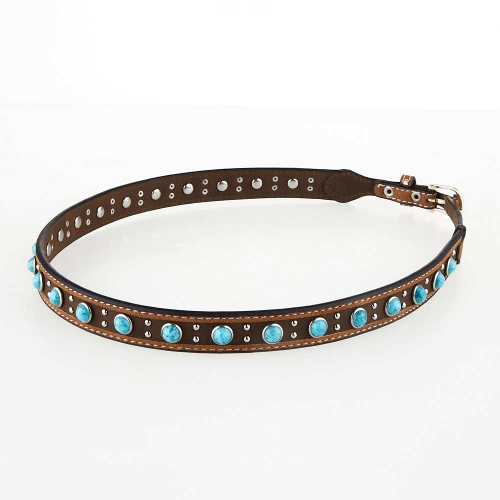 Mf Western Products Mens MF Medium Brown Turquoise Hat Band