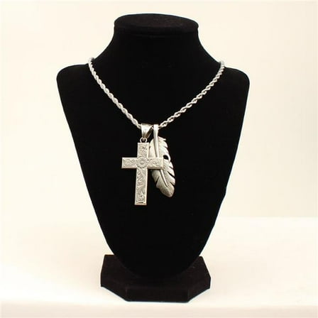 Twister 32140 24 in. Floral Engraved Cross Pendant Mens Necklace, Silver - 24 in.