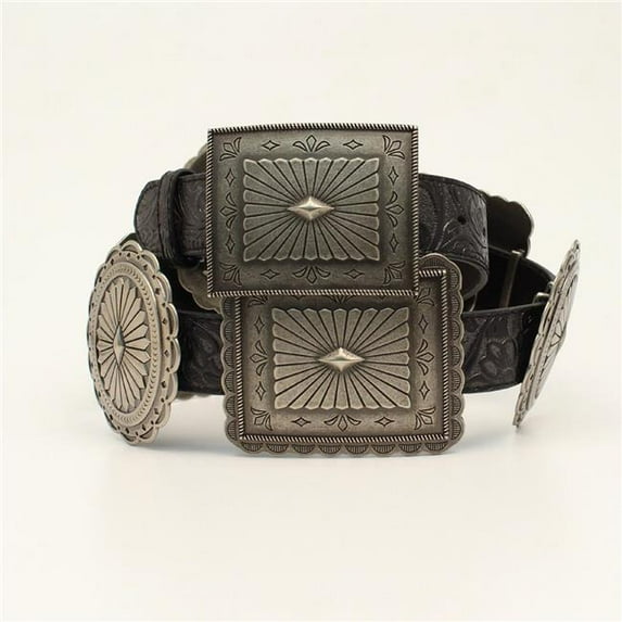 M&F Western A1531801-M 1.5 in. Ladies Ariat Emblossed Oval Rectangle Belts, Black - Medium