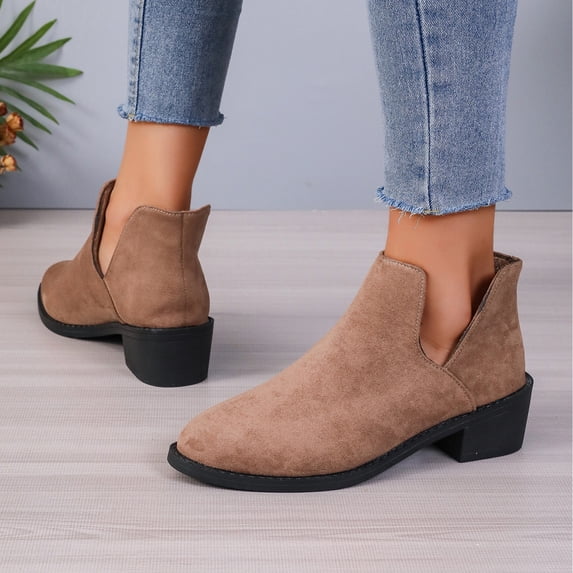 Mfakffe Ankle Boots for Women Chelsea Square Toe Chunky Low Heel Booties Comfortable Slip on Short Boots