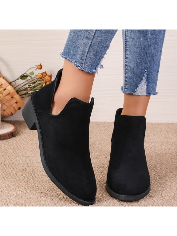 Ankle Boots for Women Chelsea Square Toe Chunky Low Heel Booties Comfortable Slip on Short Boots