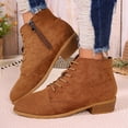 thumbnail image 1 of Mfakffe Boots For Women Lace-Up Ankle Boots Side Zipper Low Block Heel Short Booties Classic Round Toe Casual Fall Winter, 1 of 5