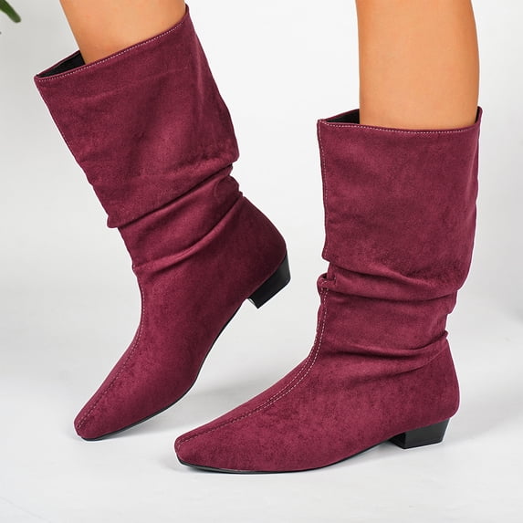 Mfakffe Boots for Women Low Block Heel Fashion Comfy Casual Pointed Toe Warm Mid Calf Boots Non Slip Versatile Fit Outdoor Dress Shoes for Winter
