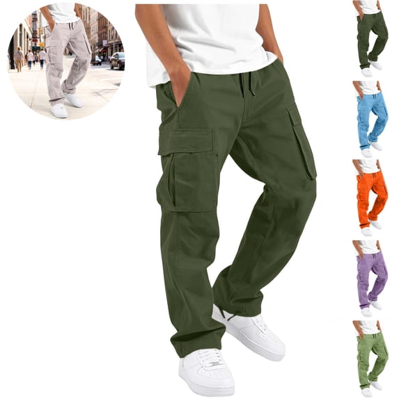 Mfakffe Boys Cargo Pants Elastic Drawstring Waist Wide Leg Loose Casual Long Trousers with Multi Pockets for Big Kids Daily Wear