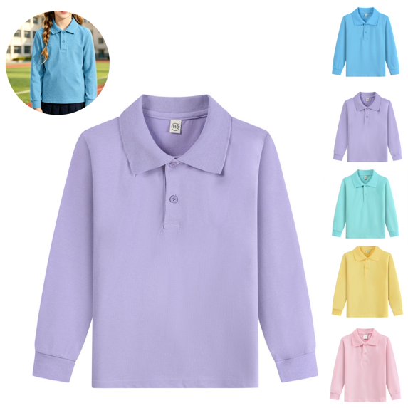 Mfakffe Boys Girls Polo Shirt Back To School Comfortable School Uniform Spring Fall Long Sleeve Shirts Casual Lapel Collar Shirt