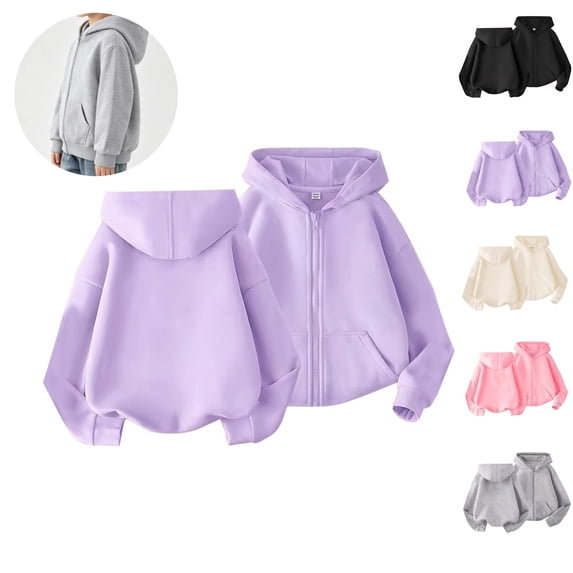 Mfakffe Boys Girls Sweatshirt Zipper Long Sleeve Hoodies Solid Hooded Sweatshirts Fashion Fall Pullover Sweaters With Pockets