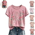 thumbnail image 1 of Mfakffe Breast Cancer Shirts for Women Breast Cancer Awareness Crew Neck Short Sleeve T-Shirt Floral Pink Ribbon Embroidery Print Casual Loose Tee, 1 of 5