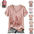thumbnail image 1 of Mfakffe Breast Cancer Shirts for Women Breast Cancer Awareness Crew Neck Short Sleeve T-Shirt Floral Pink Ribbon Embroidery Print Casual Loose Tee, 1 of 5