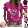 thumbnail image 1 of Mfakffe Breast Cancer Shirts for Women Breast Cancer Awareness Crew Neck Short Sleeve T-Shirt Hummingbird Pink Ribbon Graphic Loose Tee, 1 of 4