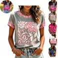 thumbnail image 1 of Mfakffe Breast Cancer Shirts for Women October Breast Cancer Awareness Casual Crew Neck Short Sleeve Tops with Pink Ribbon Print, 1 of 4