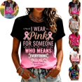 thumbnail image 1 of Mfakffe Breast Cancer Shirts for Women October Breast Cancer Awareness Casual Crew Neck Short Sleeve Tops with Pink Ribbon Print, 1 of 4
