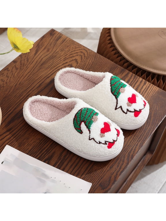Christmas Slippers for Women Comfortable Warm Plush Casual Indoor Versatile Backless Non Slip Slippers Fashion Close Toe Fleece Lined Platform Slip On Shoes