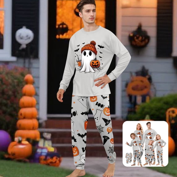 Mfakffe Family Matching Halloween Ghost Print Loungewear Set Long Sleeve Top and Pants Home Outfit for Holiday & Daily Wear