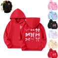 thumbnail image 1 of Mfakffe Girls Hooded Sweatshirt Cute Bow Print Long Sleeve Pullover Hoodie Casual Loose Fit with Front Pocket for Spring Fall, 1 of 5