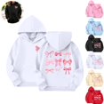 thumbnail image 1 of Mfakffe Girls Hooded Sweatshirt Cute Bow Print Long Sleeve Pullover Hoodie Casual Loose Fit with Front Pocket for Spring Fall, 1 of 5