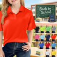 thumbnail image 1 of Mfakffe Girls Polo Shirt Back To School Short Sleeve School Uniform Summer Casual Tshirt Vacation Lapel Collar Top (Orange, 8-9 Years), 1 of 4