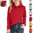 thumbnail image 1 of Mfakffe Girls Polo Shirts Back To School Casual School Uniform Long Sleeve Collared Shirts Cute Top(Red,8-9 Years), 1 of 5