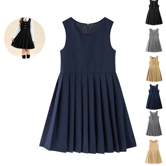 Mfakffe Girls Sleeveless Pinafore Pleated Dress Vintage Academy Pleated Skirt Jumper Dress Fashion Uniform Vest Dress