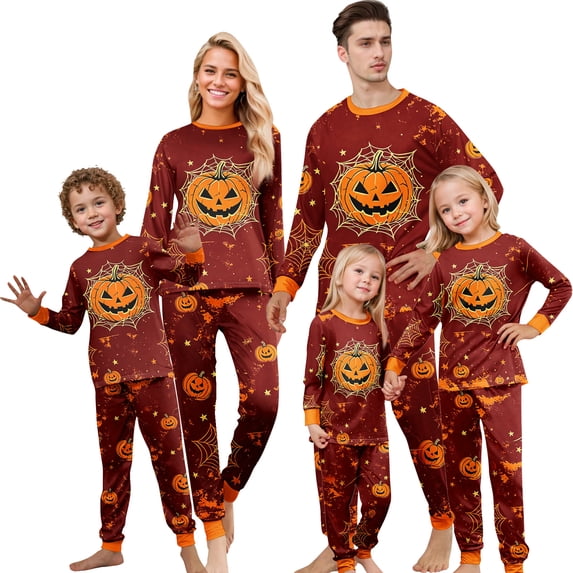 Mfakffe Halloween Family Matching Pajamas Sets Pumpkin Print Long Sleeve Fall Pjs Sets for Family Holiday Clothes