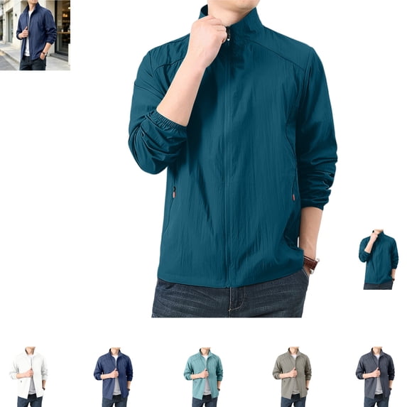 Mfakffe Jackets for Men Summer Outdoor Solid Color Versatile Comfy Loose Jacket Lightweight Sport Casual Windbreaker Coat