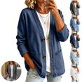 thumbnail image 1 of Mfakffe Jean Jacket Women V Neck Button Casual Cardigan Long Sleeve Loose Fit Lightweight Open Front Outerwear with Pockets, 1 of 4