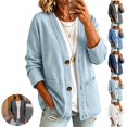 thumbnail image 1 of Mfakffe Jean Jacket Women V Neck Button Casual Cardigan Long Sleeve Loose Fit Lightweight Open Front Outerwear with Pockets, 1 of 4