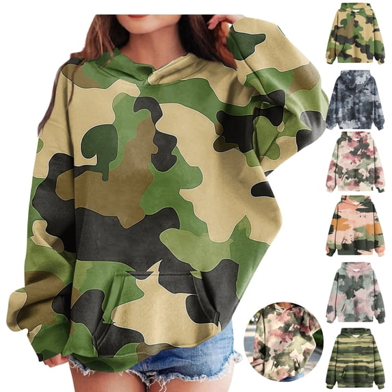Mfakffe Kids Camo Print Hooded Pullover Sweatshirt Long Sleeve Hoodie with Kangaroo Pocket Casual Loose Fit Tops for Spring Autumn