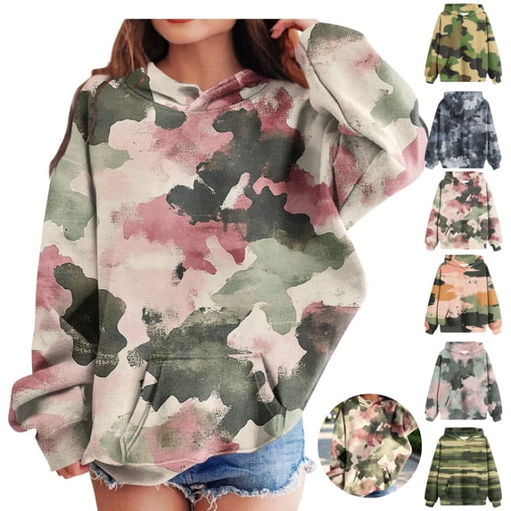 Mfakffe Kids Camo Print Hooded Pullover Sweatshirt Long Sleeve Hoodie with Kangaroo Pocket Casual Loose Fit Tops for Spring Autumn