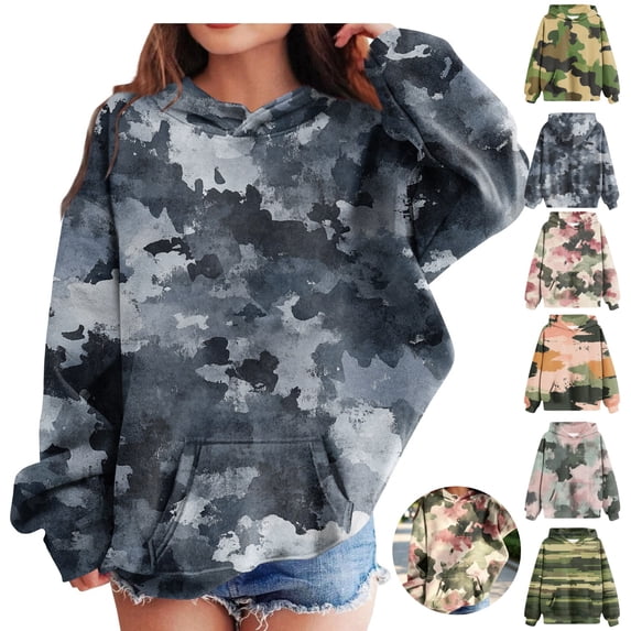 Mfakffe Kids Camo Print Hooded Pullover Sweatshirt Long Sleeve Hoodie with Kangaroo Pocket Casual Loose Fit Tops for Spring Autumn