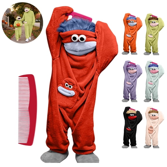 Mfakffe Kids Funny Big Mouth Monster Onesie Pajamas Hooded Full Body Matching Loungewear Warm Sleep Costume for Boys Girls Cold Weather Home Wear With Comb