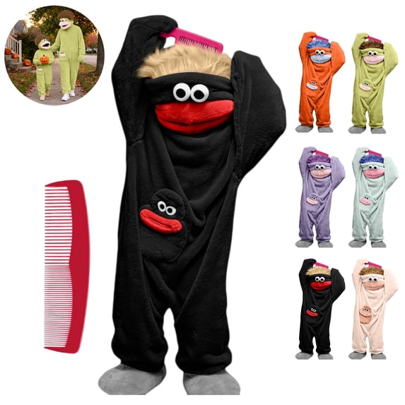 Mfakffe Kids Funny Big Mouth Monster Onesie Pajamas Hooded Full Body Matching Loungewear Warm Sleep Costume for Boys Girls Cold Weather Home Wear With Comb