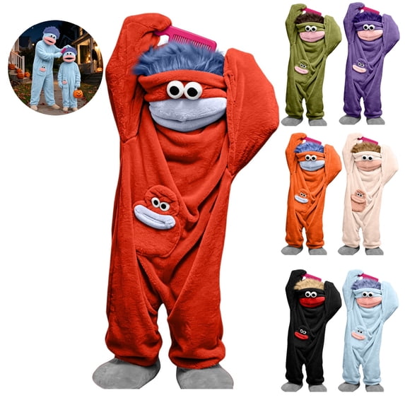 Mfakffe Kids Funny Big Mouth Monster Onesie Pajamas Hooded Full Body Matching Loungewear Warm Sleep Costume for Boys Girls Cold Weather Home Wear Shoes & Combs Not Included