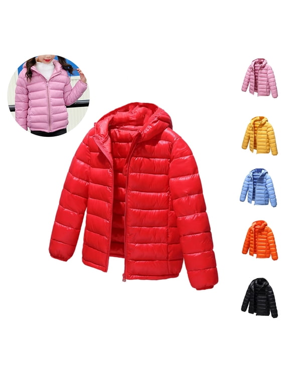Kids Lightweight Hooded Jacket Packable Coat Casual Warm Zip Up Outerwear Light Padded Winter Jacket for Children Daily Outdoor Wear