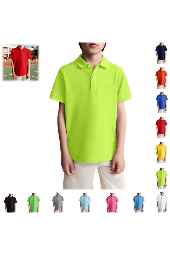 Kids Polo Shirts Back To School Casual School Uniform Lapel Collar Short Sleeve T Shirt Versatile Top(Fluorescent Green,4-5 Years)