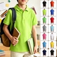 thumbnail image 1 of Mfakffe Kids Polo Shirts Back To School Short Sleeve School Uniform Summer Casual Tshirt Vacation Lapel Collar Tops (Fluorescent Green, 8-9 Years), 1 of 3