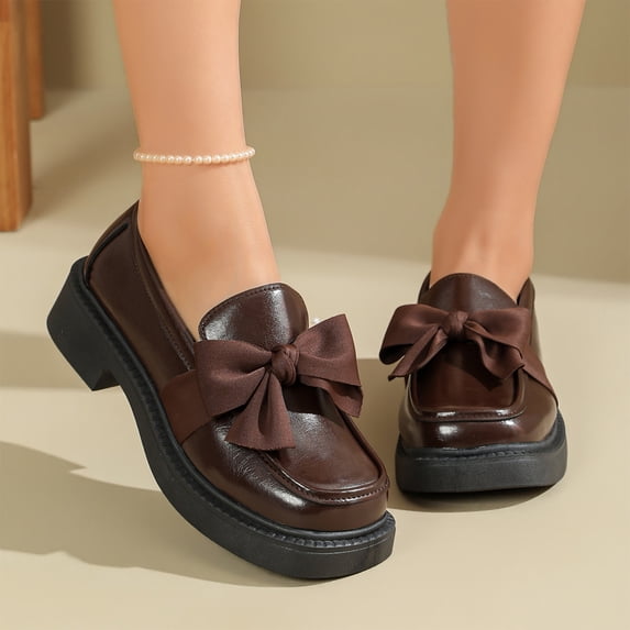 Mfakffe Loafers for Women Fashion Block Heel Bowtie Deco Casual Comfy ...