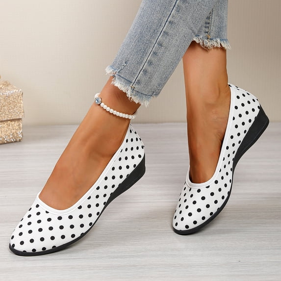 Mfakffe Loafers for Women Fashion Polka Dot Soft Casual Wedge Heel Non ...