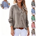 thumbnail image 1 of Mfakffe Long Sleeve Shirts for Women Gingham Plaid Ruffled V‑Neck Button Down Blouse Casual Loose Fit Spring Fall Tops, 1 of 4