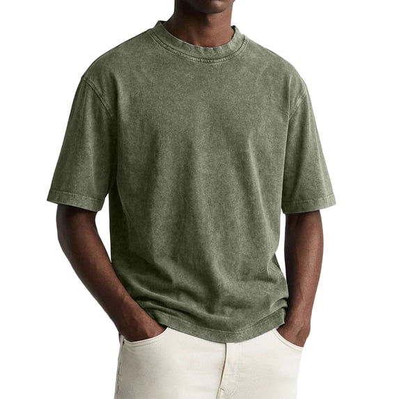 Mfakffe Men's Cotton T-Shirts Oversized Unisex Short Sleeves Casual Loose Wash Solid Basic Tee Tops(Army Green,2XL)