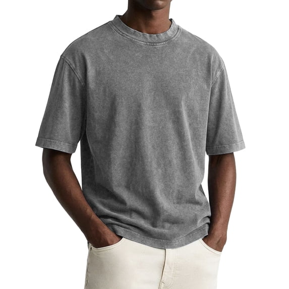 Mfakffe Men's Cotton T-Shirts Oversized Unisex Short Sleeves Casual Loose Wash Solid Basic Tee Tops(Gray,M)