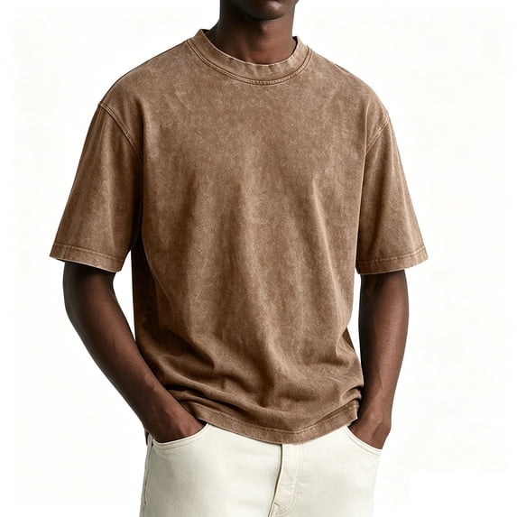 Mfakffe Men's Cotton T-Shirts Oversized Unisex Short Sleeves Casual Loose Wash Solid Basic Tee Tops(Light Brown,4XL)