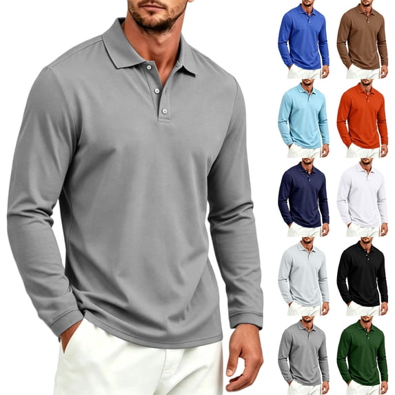 Mfakffe Men's Polo Shirt Long Sleeve Golf Shirts Quick Dry Lightweight 3-Button Performance Work Fishing Athletic