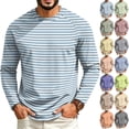 thumbnail image 1 of Mfakffe Men's Striped T-Shirt Long Sleeves Round Neck Basic | Spring Fall, Lightweight Fabric, Soft, Regular Fit, Casual Style, 1 of 5