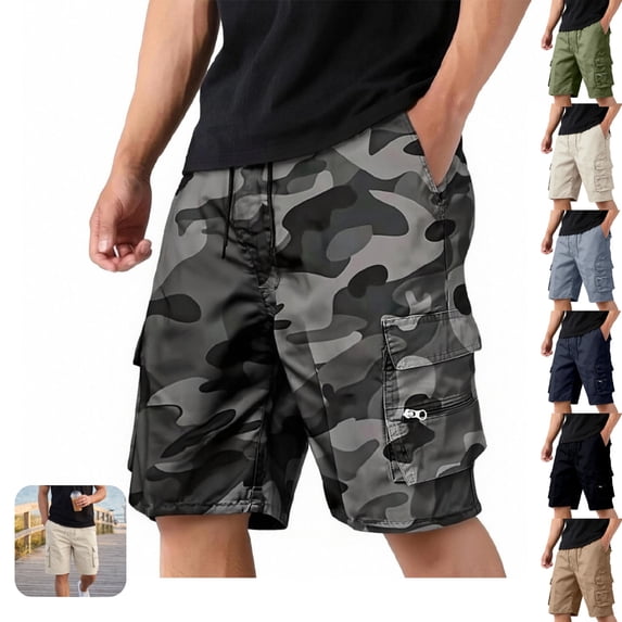 Mfakffe Mens Cargo Shorts Elastic Drawstring Loose Fit Multi Pocket Casual Shorts,Lightweight Outdoor Hiking Workout Pants