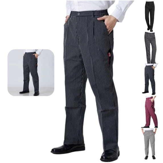 Mfakffe Mens Chef Pants Elastic Waist Loose Fit Work Trousers Breathable Uniform Pants for Kitchen Restaurant Hotel Catering Service Staff