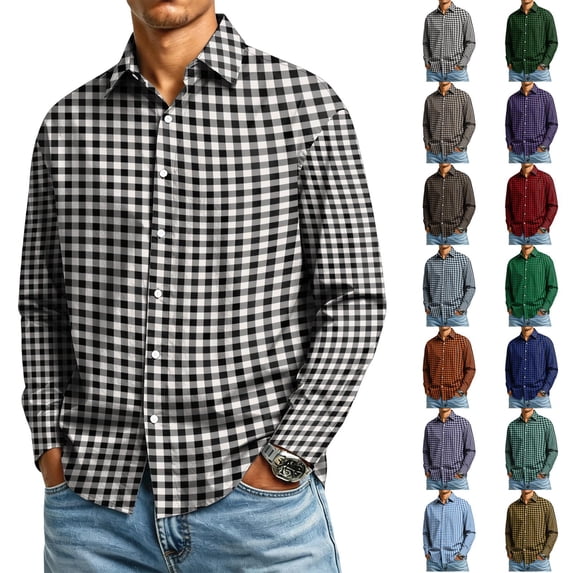 Mfakffe Mens Dress Shirts Long Sleeve Button Down Plaid Shirts Business Casual Tops with Pocket