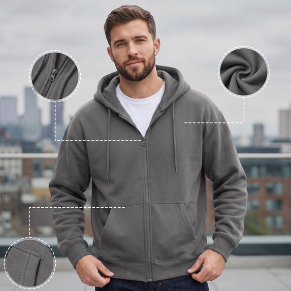 Mfakffe Mens Full Zip Casual Hooded Fleece Drawstring Hoodies Pullover Sweatshirts Winter Long Sleeve Shirtsv With Pocket
