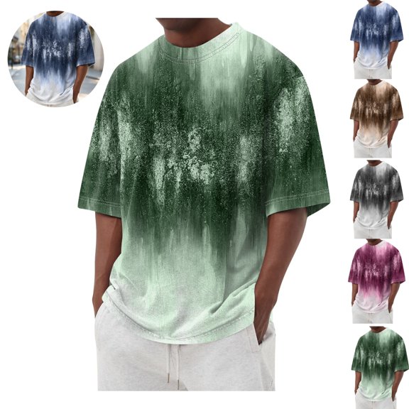 Mfakffe Mens Graphic Crewneck Tshirt Summer Plus Size Short Sleeve Lightweight Tops Gradient Color Casual Big and Tall Tees
